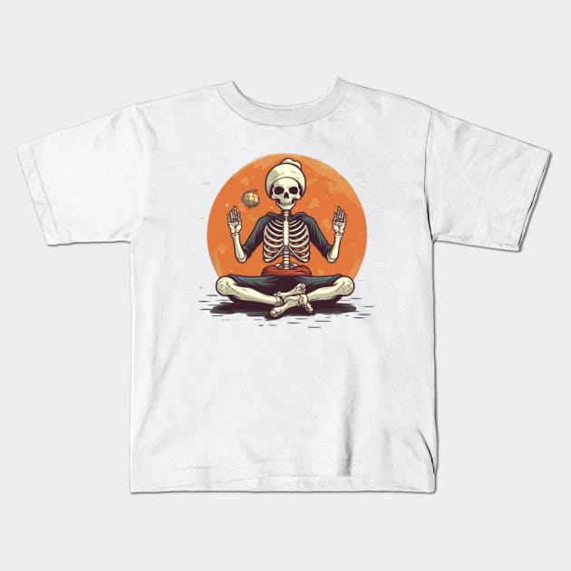 Skelton doing yoga Kids T-Shirt by Teetastic6